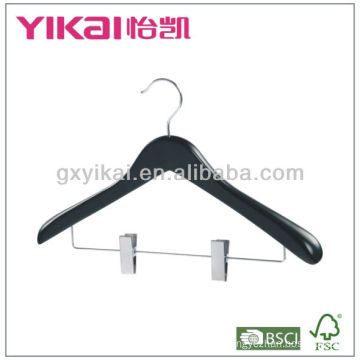 Wooden Suit Hanger with Wide Shoulders and Metal Clips